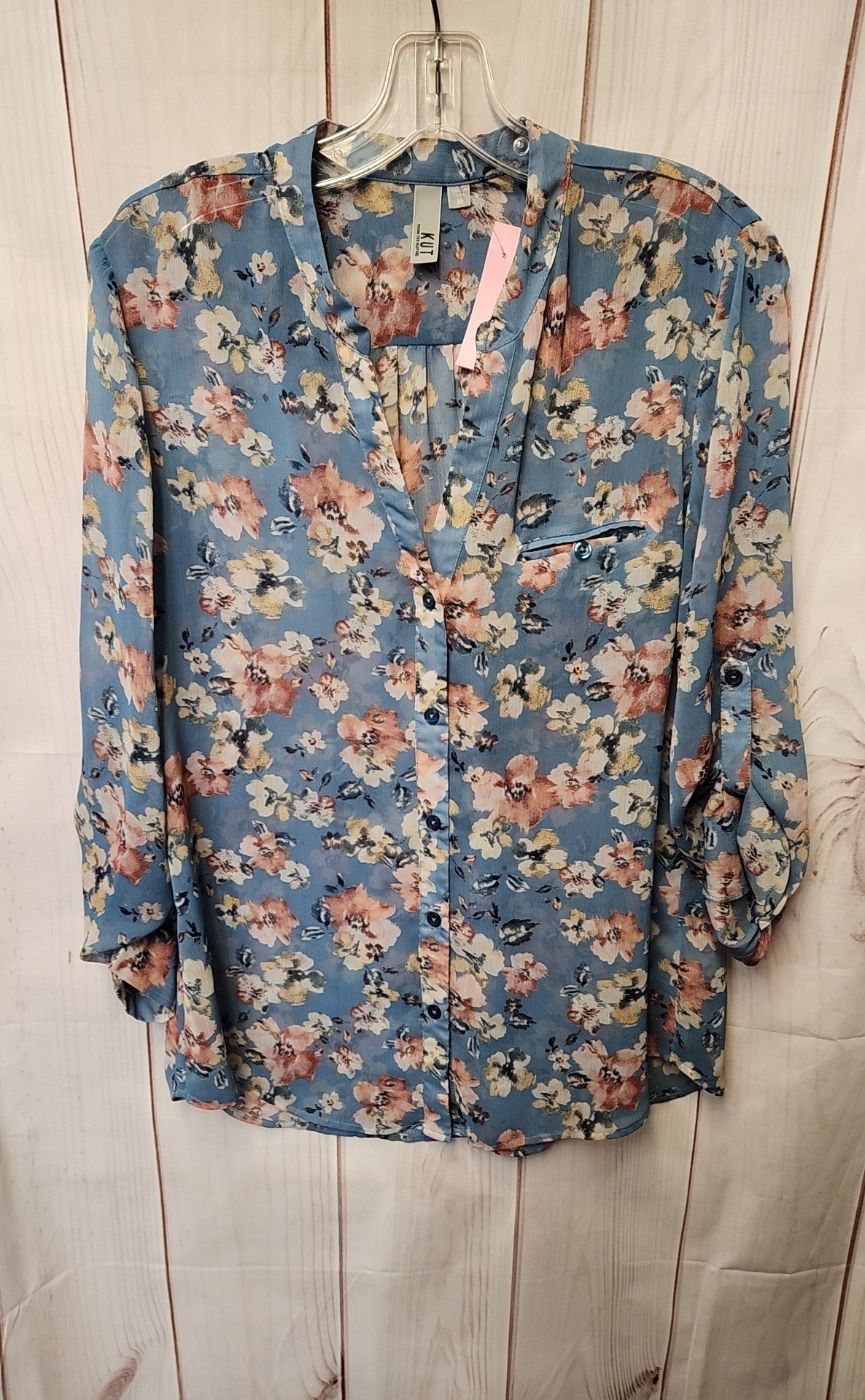 Kut from the Kloth Women's Size M Blue Floral Long Sleeve Top