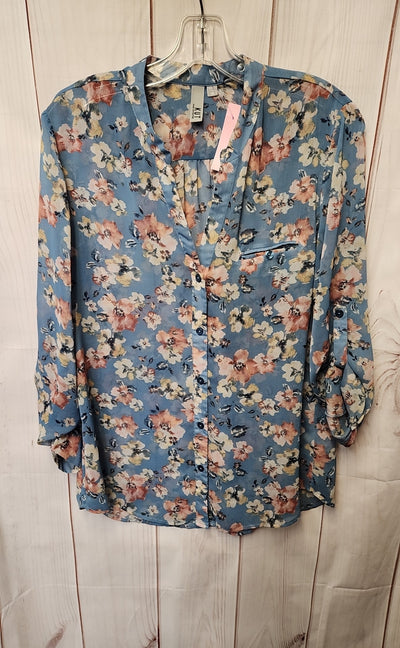 Kut from the Kloth Women's Size M Blue Floral Long Sleeve Top