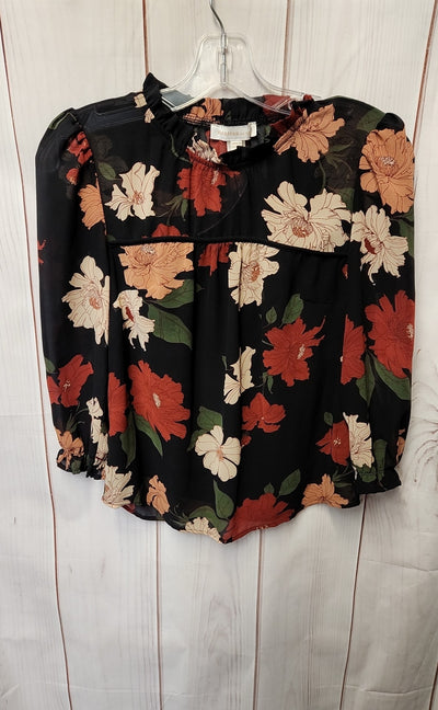 Monteau Women's Size S Black Floral 3/4 Sleeve Top