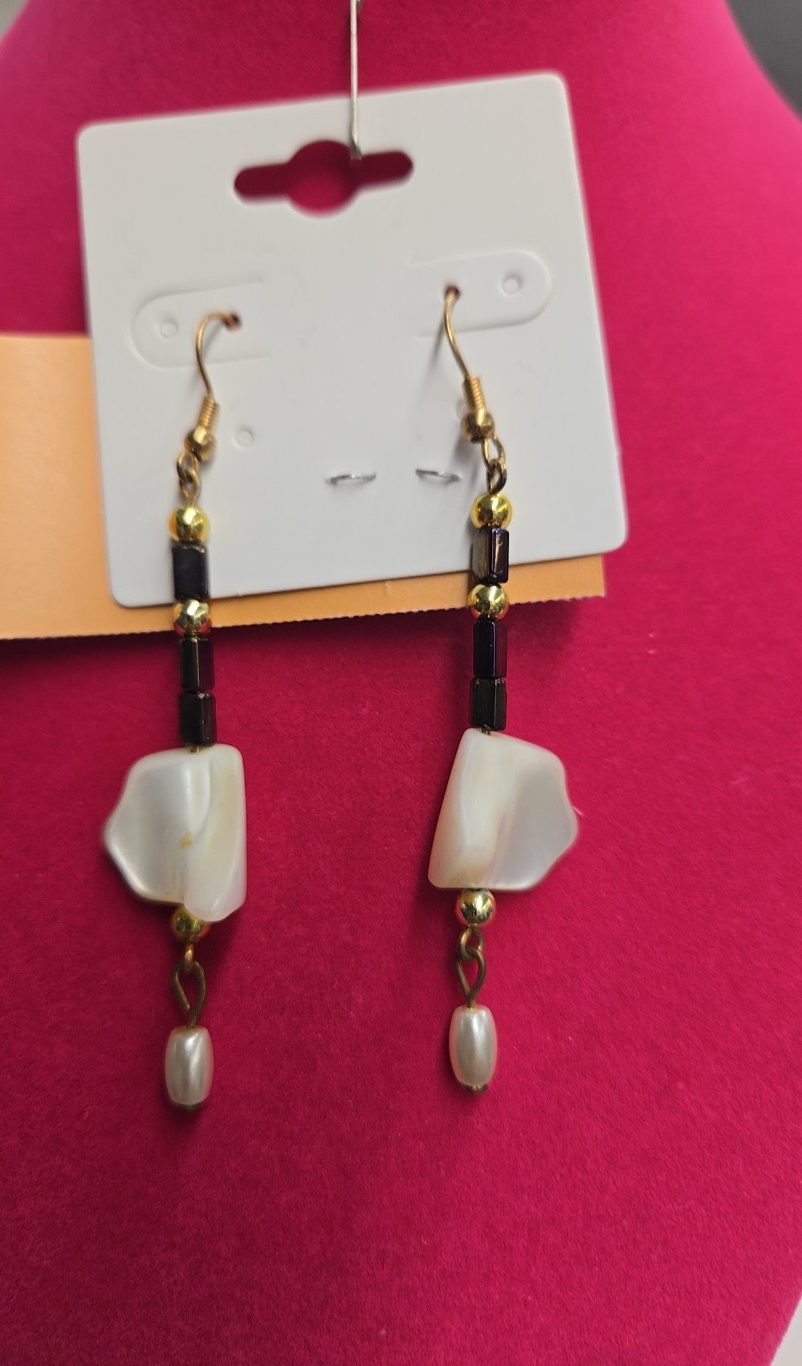 Black Bead & Shell Earrings