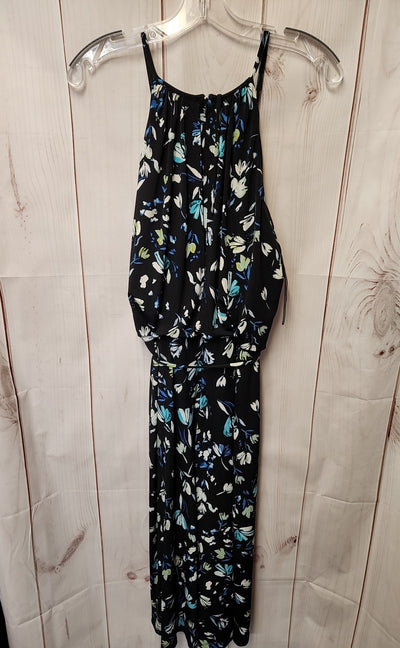 London Times Women's Size 14 Black Floral Jumpsuit