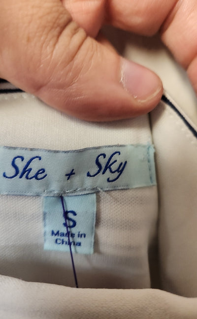 She+Sky Women's Size S White & Blue Dress