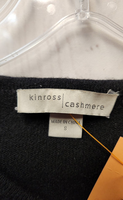 Kinross Women's Size S Black Cashmere Floral Cardigan