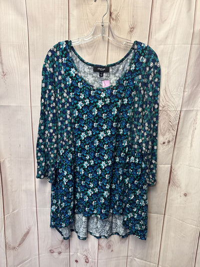 Chelsea Women's Size 3X Blue Floral 3/4 Sleeve Top