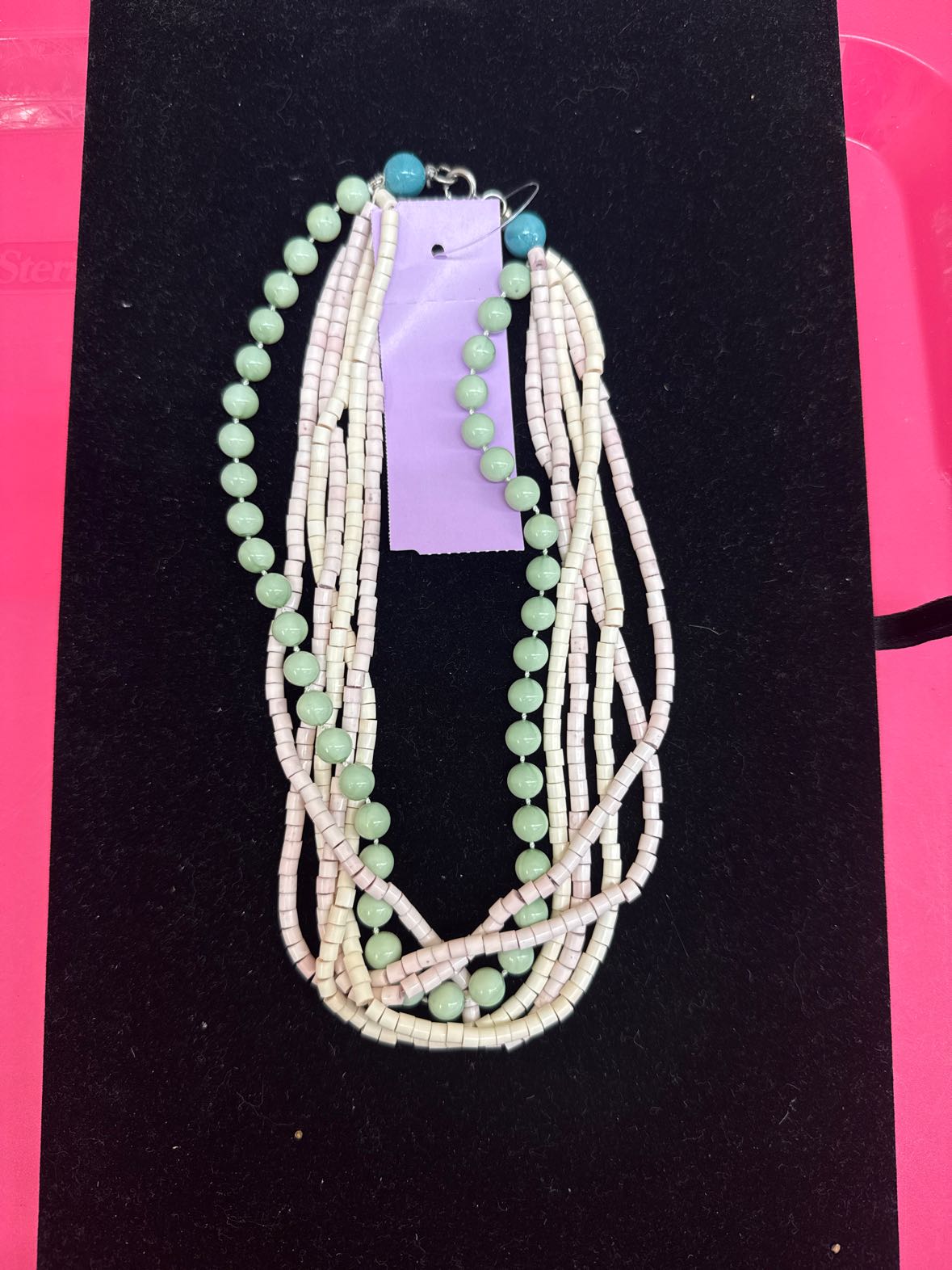 Green & Pink Bead Necklace