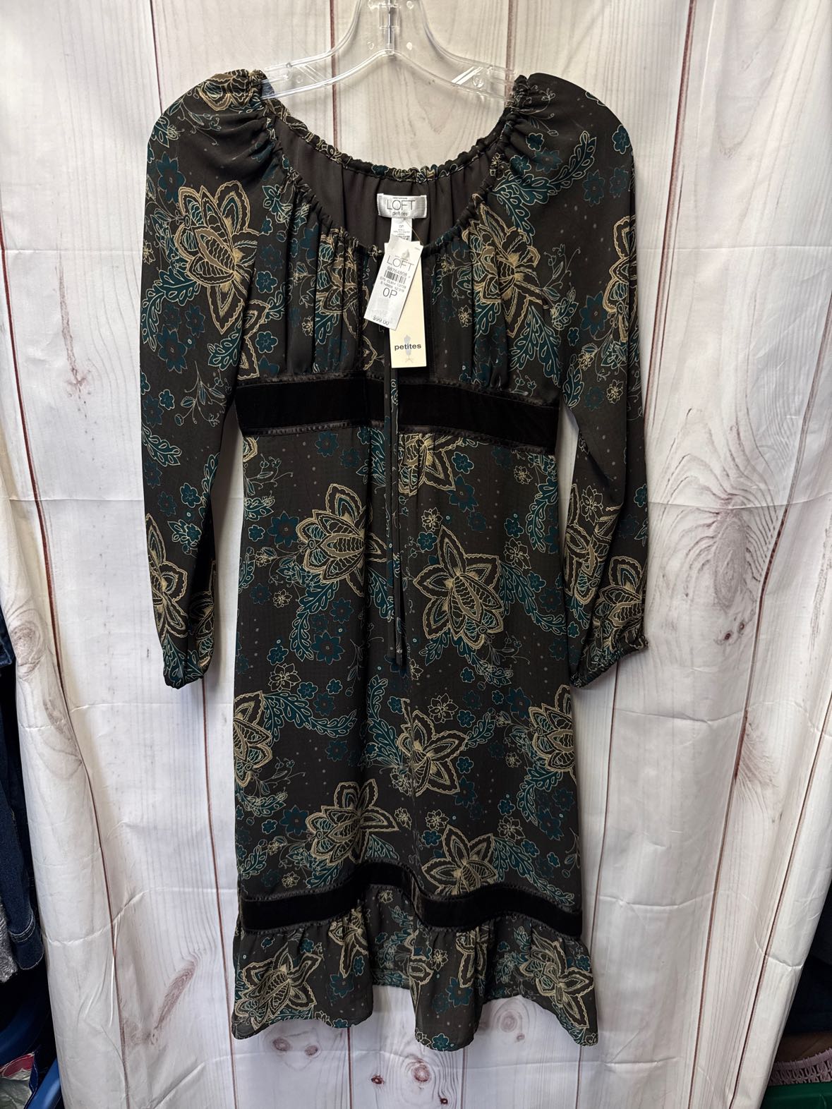 NWT Loft Women's Size 0 Petite Brown Floral Dress