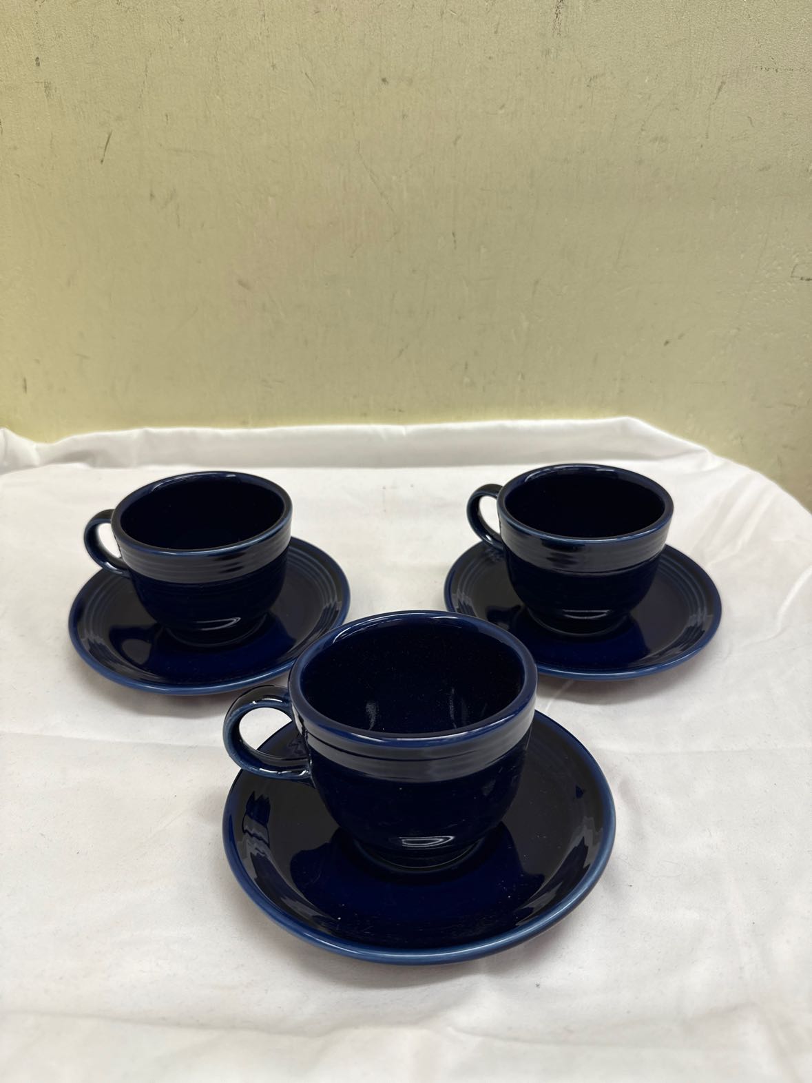 6PCS Homer Laughlin Fiestaware Navy (3)Coffee Tea Cup and (3)Saucer Set