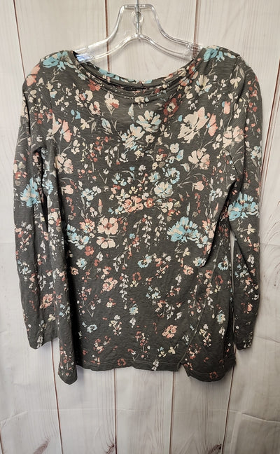 Pure Jill Women's Size XS Gray Floral 3/4 Sleeve Top