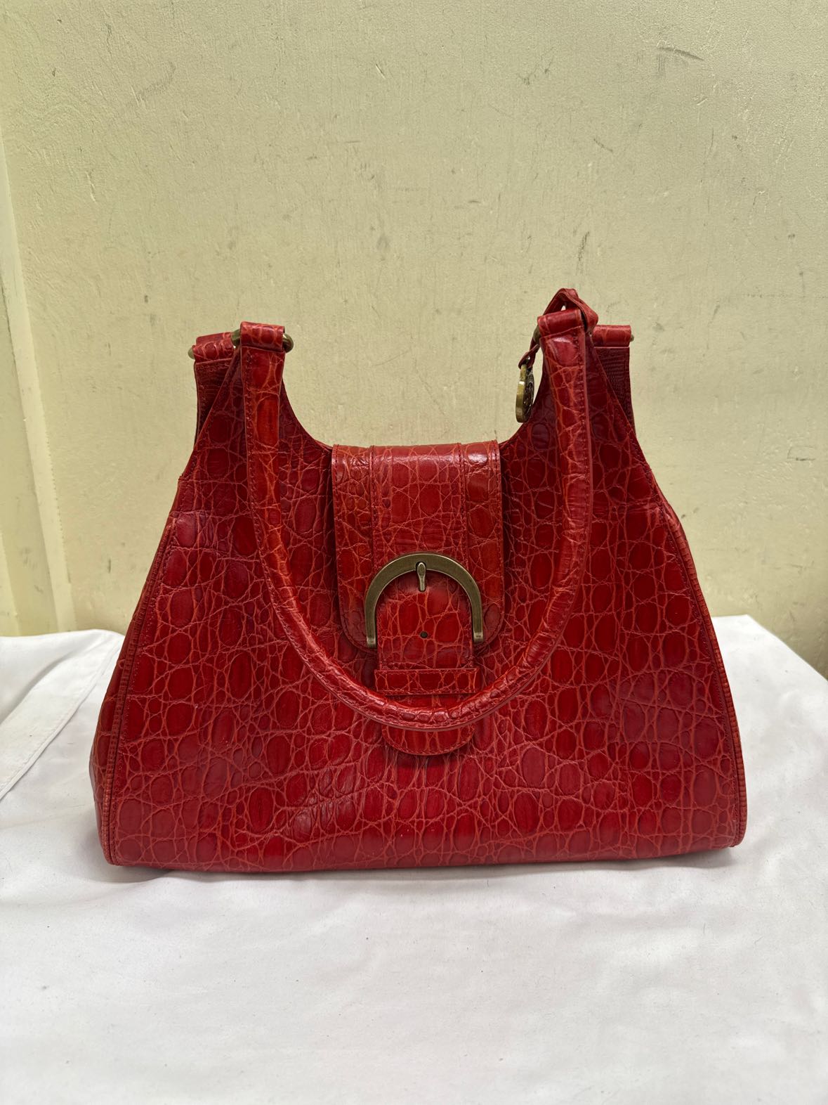 Brahmin Red Embossed Leather Shoulder Purse Bag