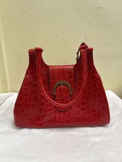 Brahmin Red Embossed Leather Shoulder Purse Bag