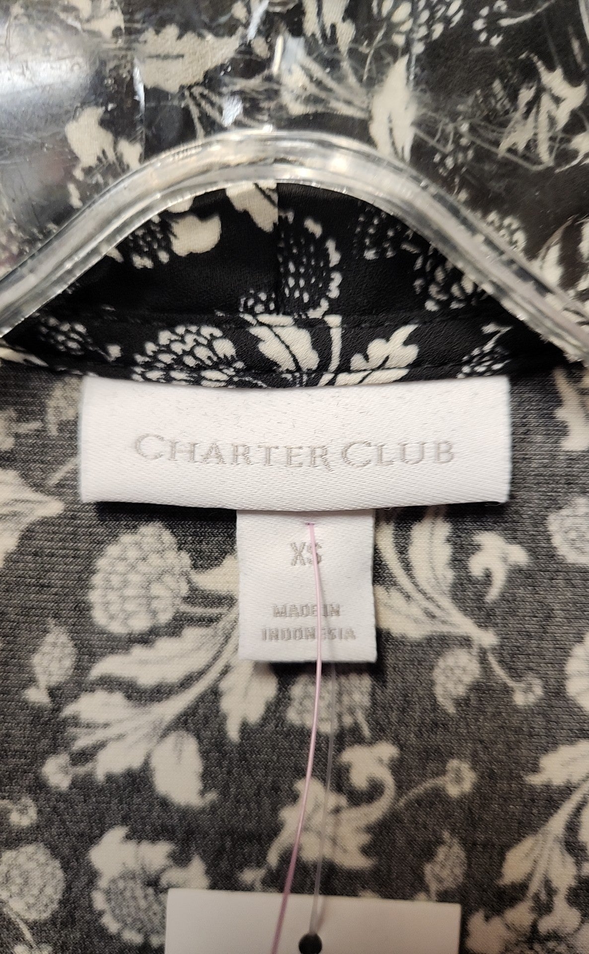 NWT Charter Club Women's Size XS Black Floral Long Sleeve Top