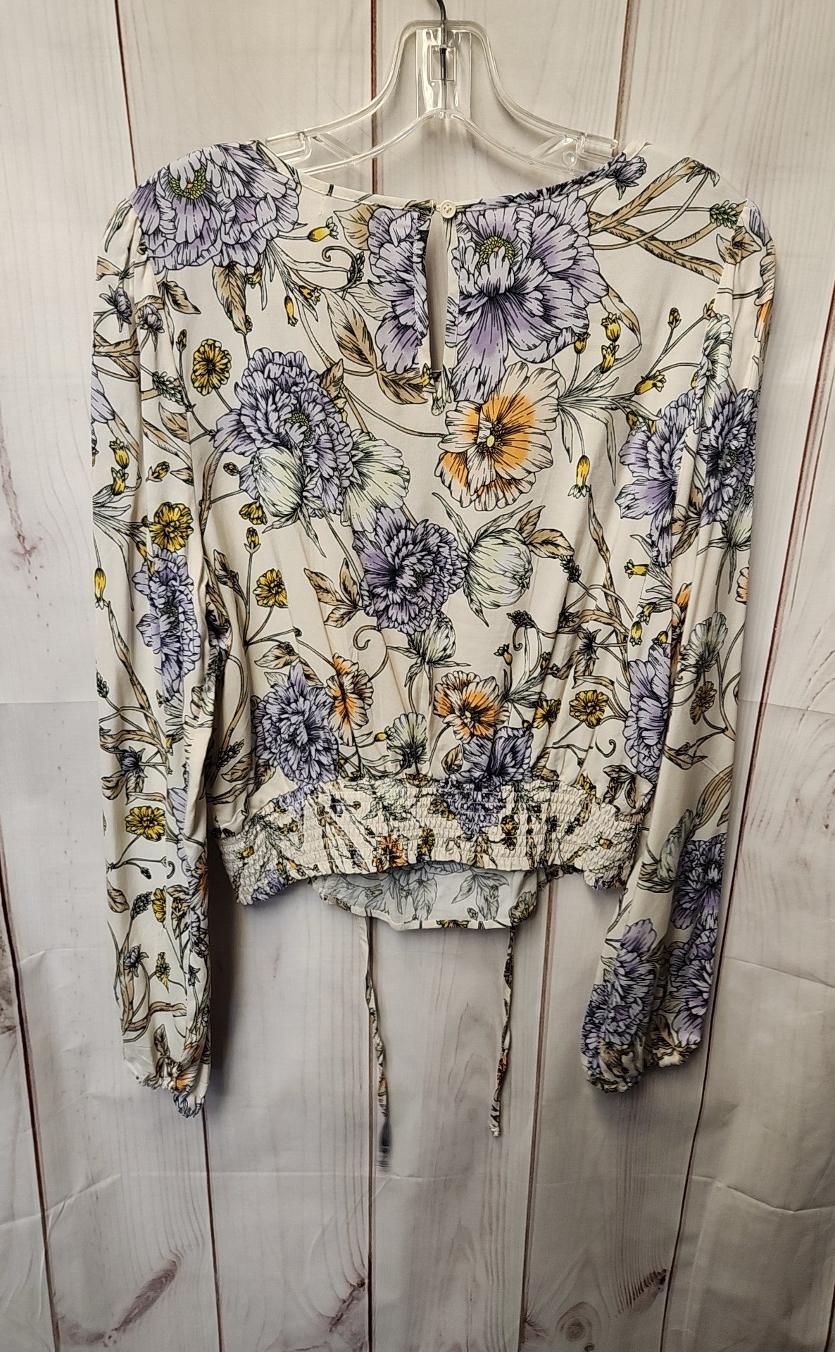Love Fire Women's Size L White Floral Long Sleeve Top
