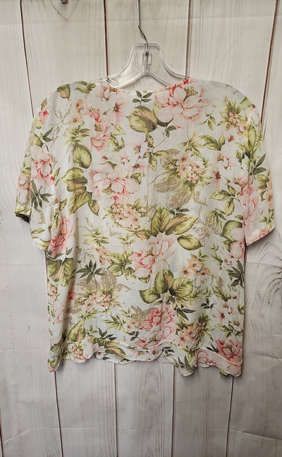 J Jill Women's Size M White Floral Short Sleeve Top