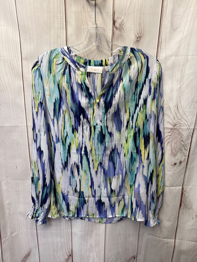 Belle by Kim Gravel Women's Size XS White & Blue Long Sleeve Top