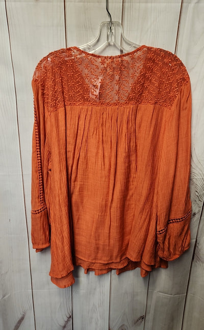 Style Women's Size 3X Orange Lace Long Sleeve Top