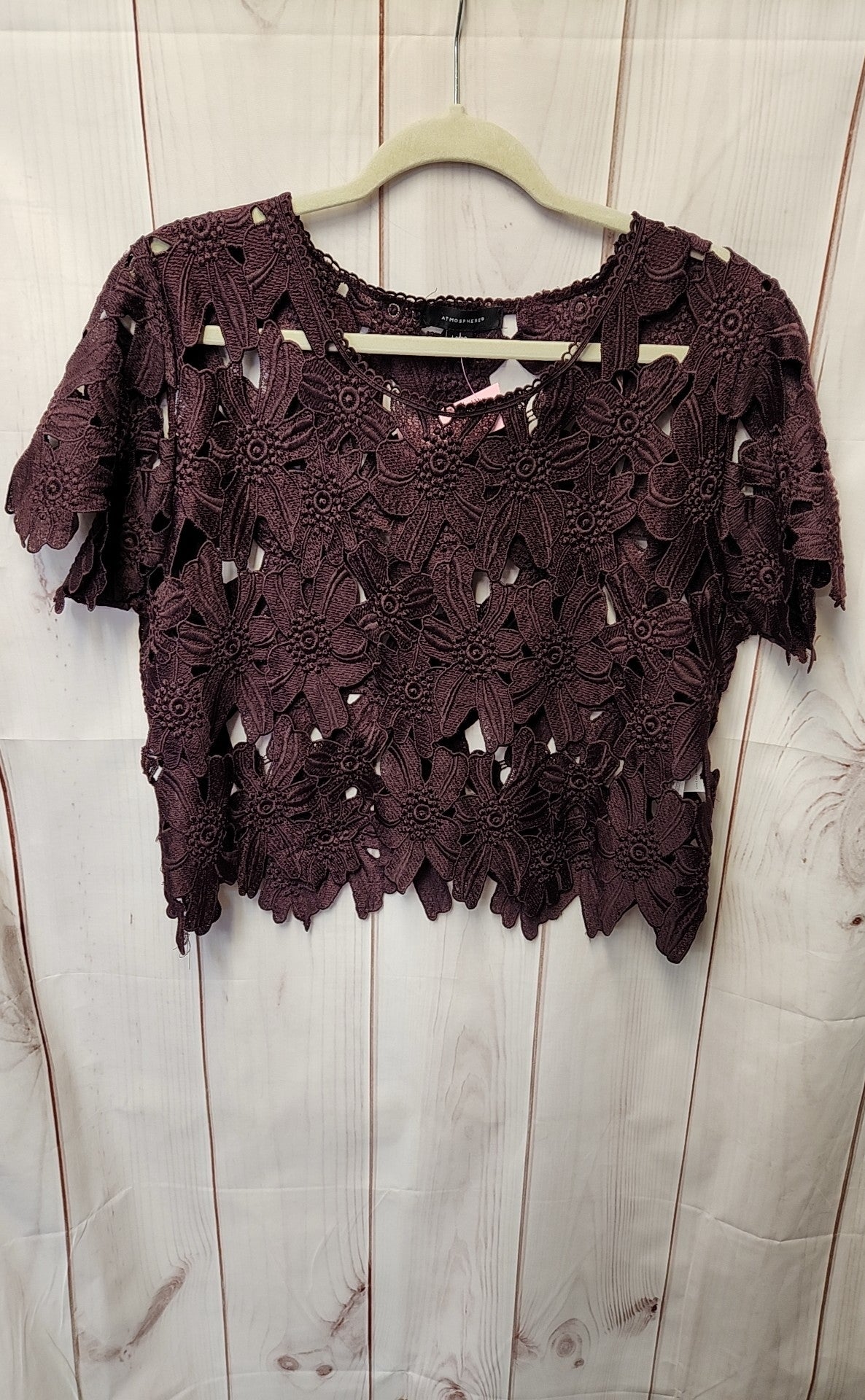 Atmosphere Women's Size L Purple Lace Floral Short Sleeve Top