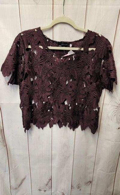 Atmosphere Women's Size L Purple Lace Floral Short Sleeve Top