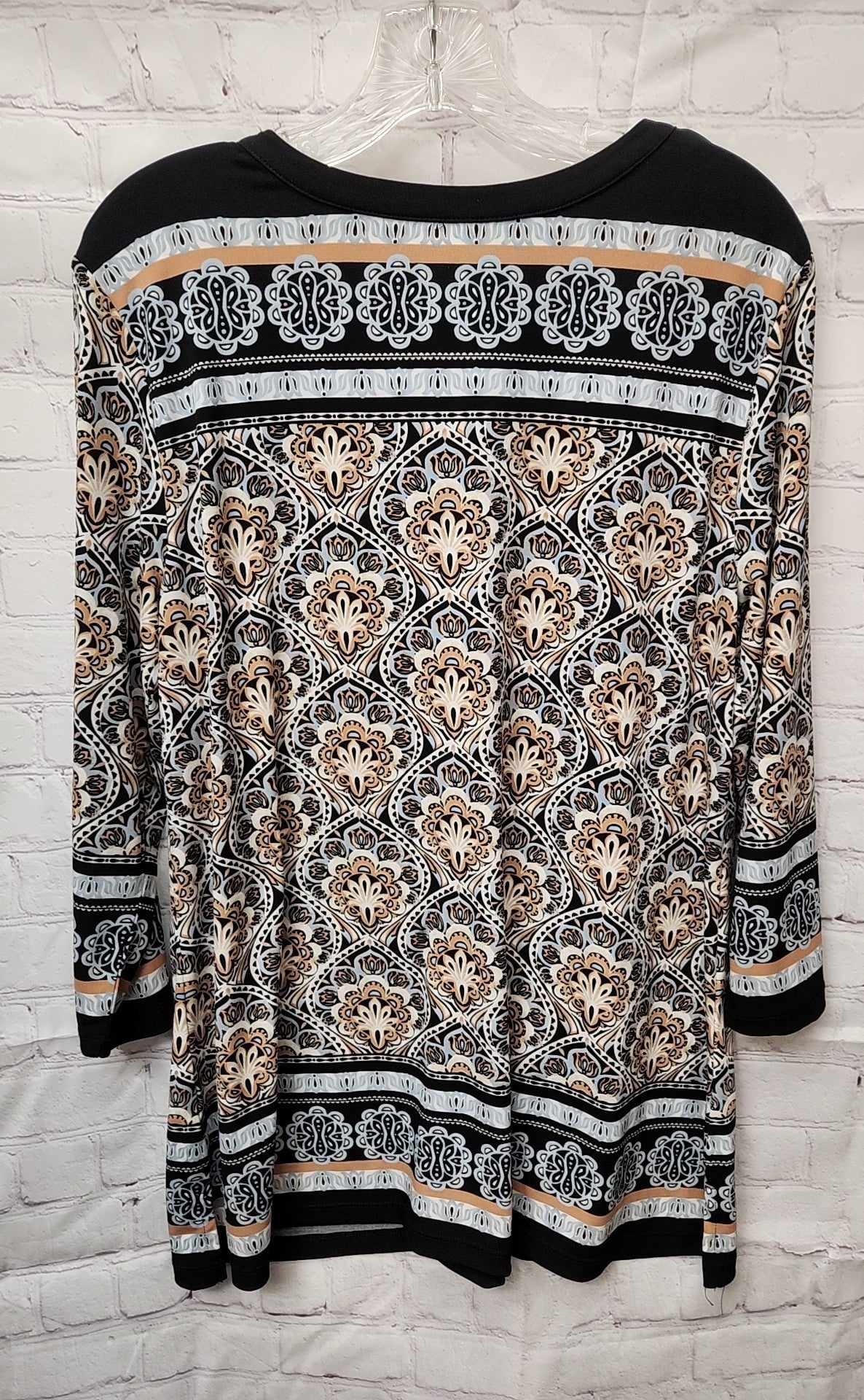 Charter Club Women's Size L Black & Brown 3/4 Sleeve Top