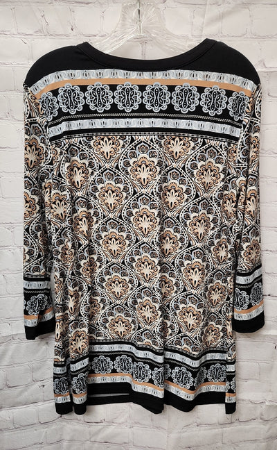 Charter Club Women's Size L Black & Brown 3/4 Sleeve Top