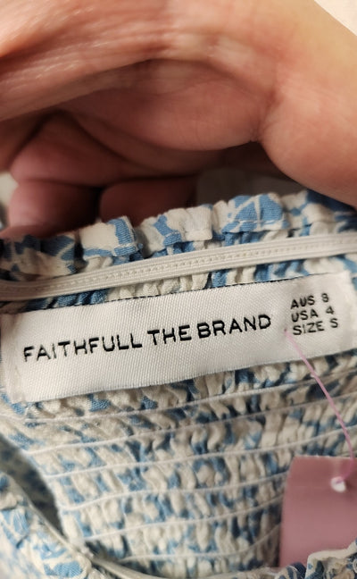 Faithfull The Brand Women's Size 4 White & Blue Floral Dress