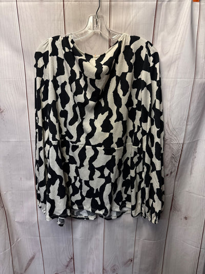 Ava & Viv Women's Size 2X White & Black Long Sleeve Top