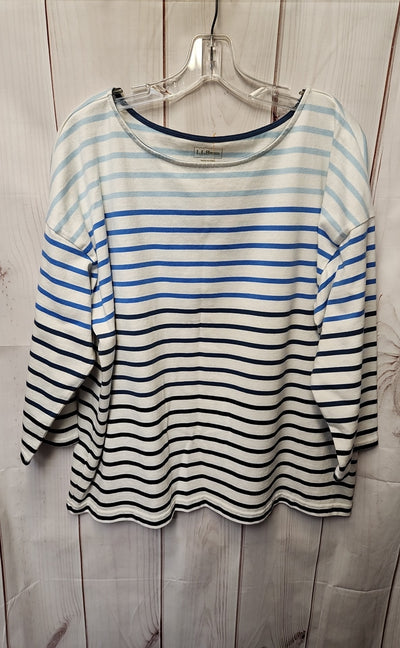 LL Bean Women's Size XL White & Blue 3/4 Sleeve Top