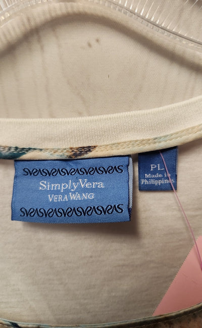 Simply Vera Women's Size L Petite White & Blue Short Sleeve Top
