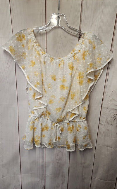 Mercuryduo Women's Size S White & Yellow Short Sleeve Top