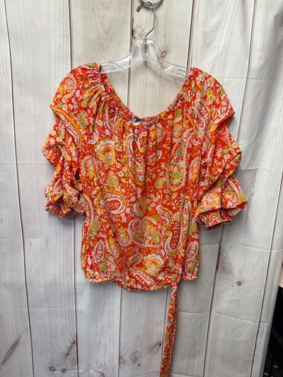 Cece Women's Size M Orange Floral 3/4 Sleeve Top