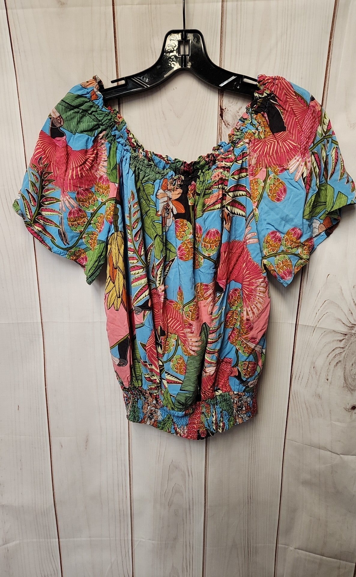Rachel Women's Size L Blue & Pink Floral Short Sleeve Top