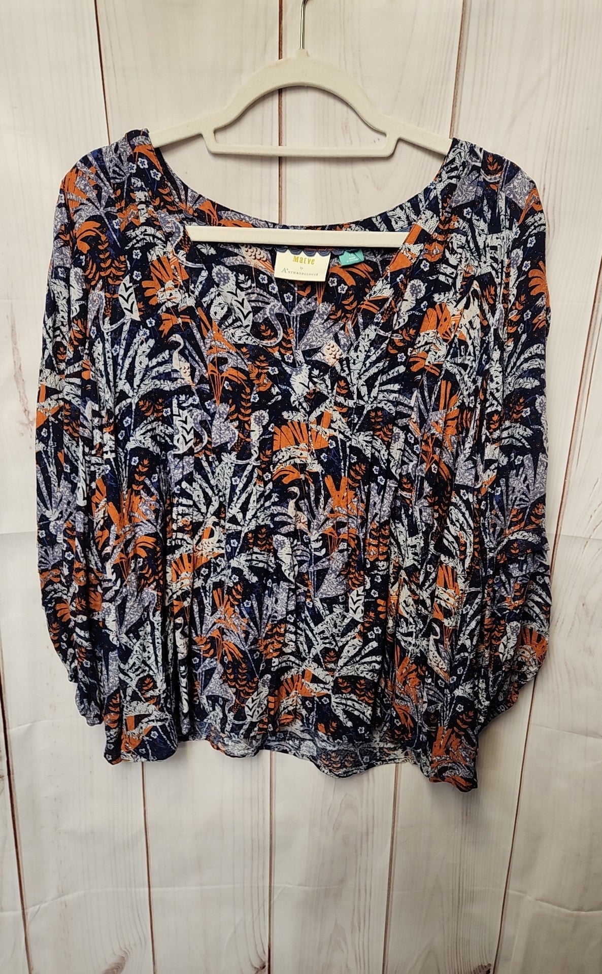 Maeve Anthropologie Women's Size 1X Navy Floral 3/4 Sleeve Top