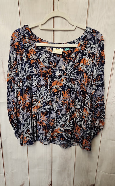 Maeve Anthropologie Women's Size 1X Navy Floral 3/4 Sleeve Top