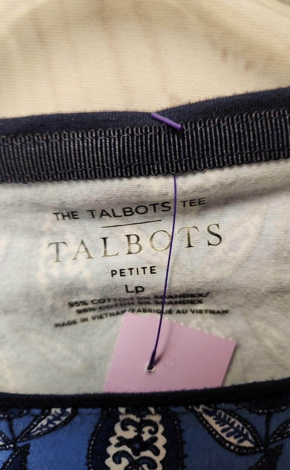 Talbots Women's Size L Petite Blue 3/4 Sleeve Top