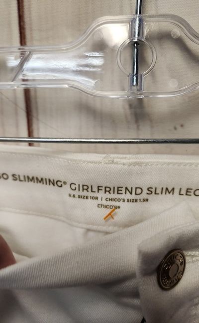 NWT Chico's Women's Size 10 White Pants Girlfriend Slim Leg Ankle
