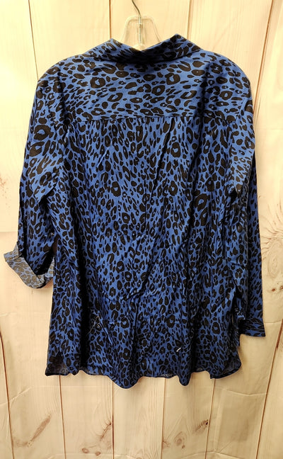 NWT Chico's Women's Size 3 = US XL Blue Animal Print Long Sleeve Top