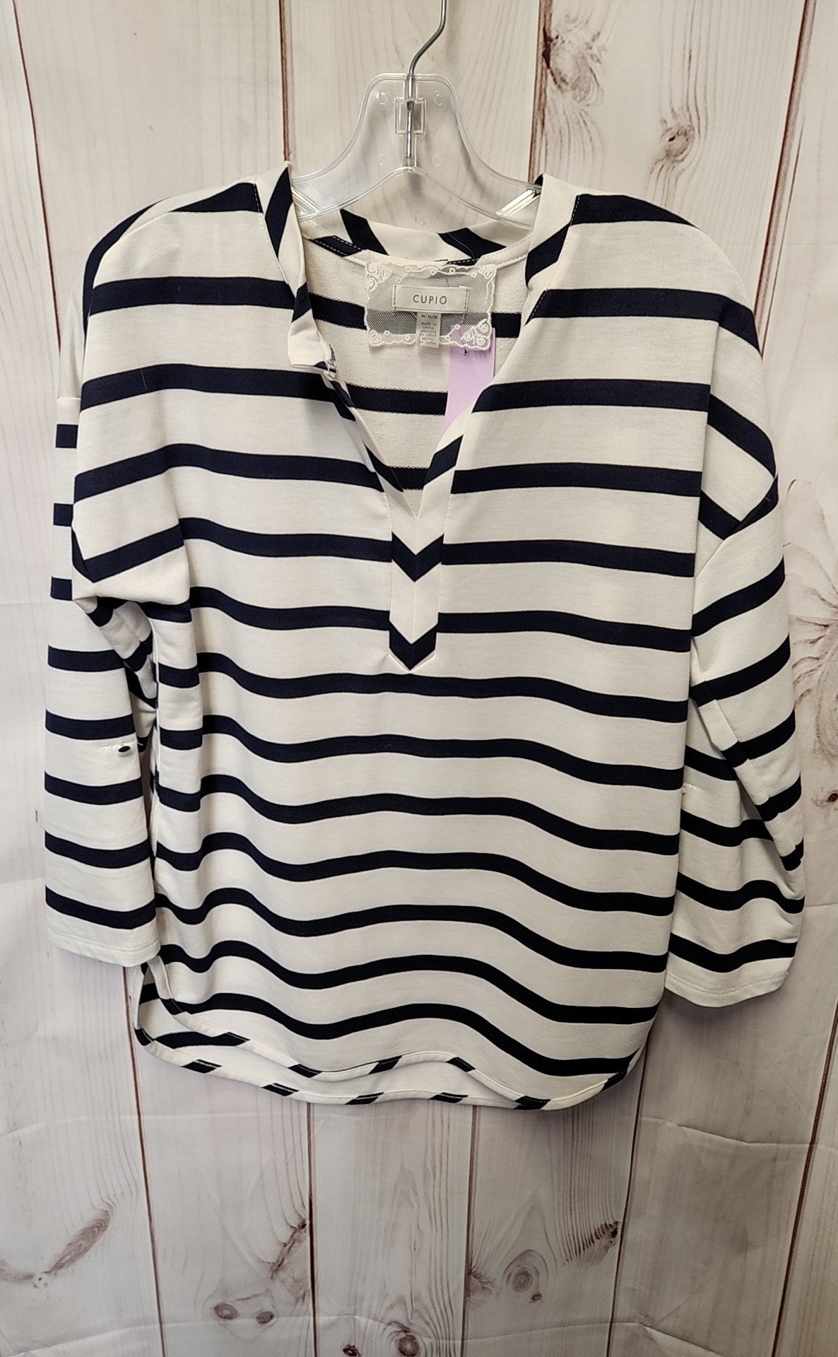 Cupio Women's Size M White & Blue 3/4 Sleeve Top