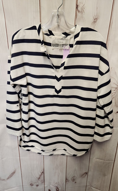 Cupio Women's Size M White & Blue 3/4 Sleeve Top