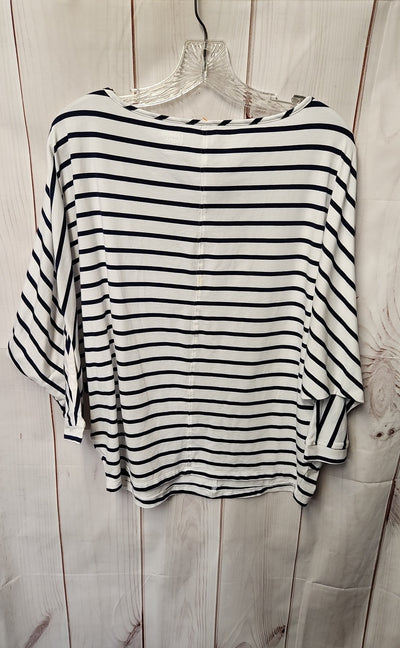 Lands End Women's Size S White & Blue 3/4 Sleeve Top