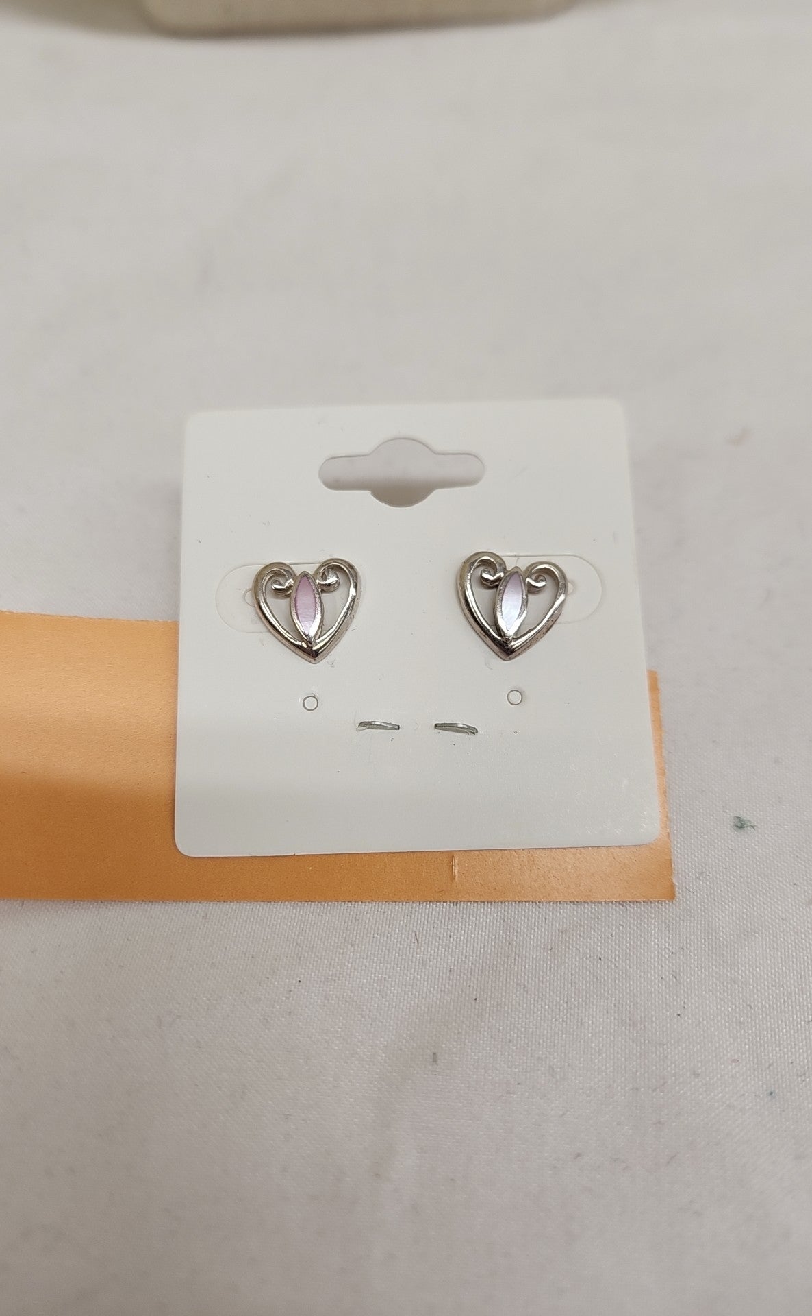 .925 Sterling Silver Heart Pink Stone Earrings