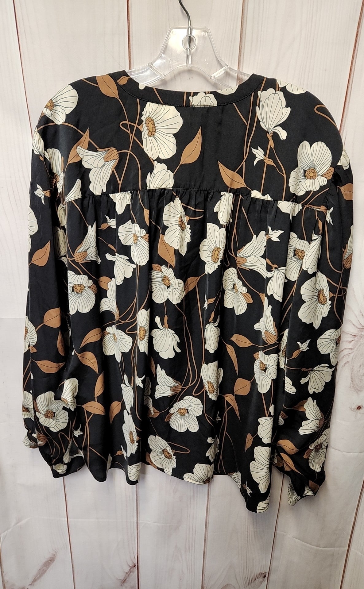 Rose & Olive Women's Size M Black & Brown Floral Long Sleeve Top