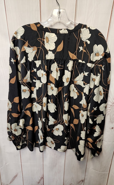 Rose & Olive Women's Size M Black & Brown Floral Long Sleeve Top