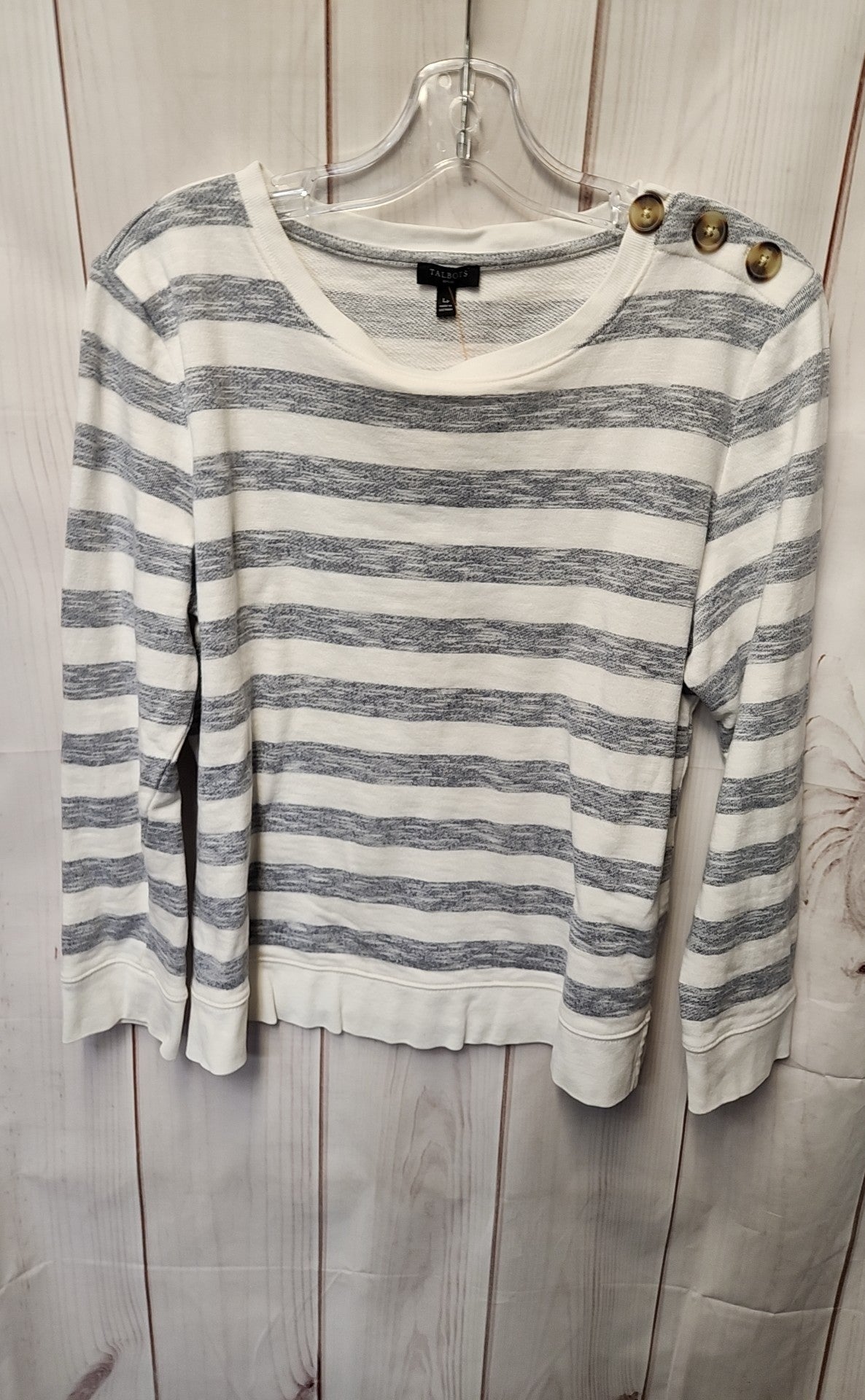 Talbots Women's Size L Petite White & Blue Sweatshirt