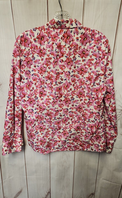 Lands End Women's Size 12 Petite Pink Floral Long Sleeve Top