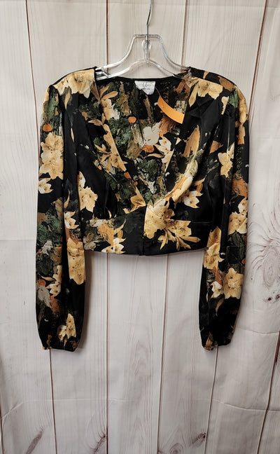 Bobbles & Lace Women's Size S Black & Beige Floral 3/4 Sleeve Top