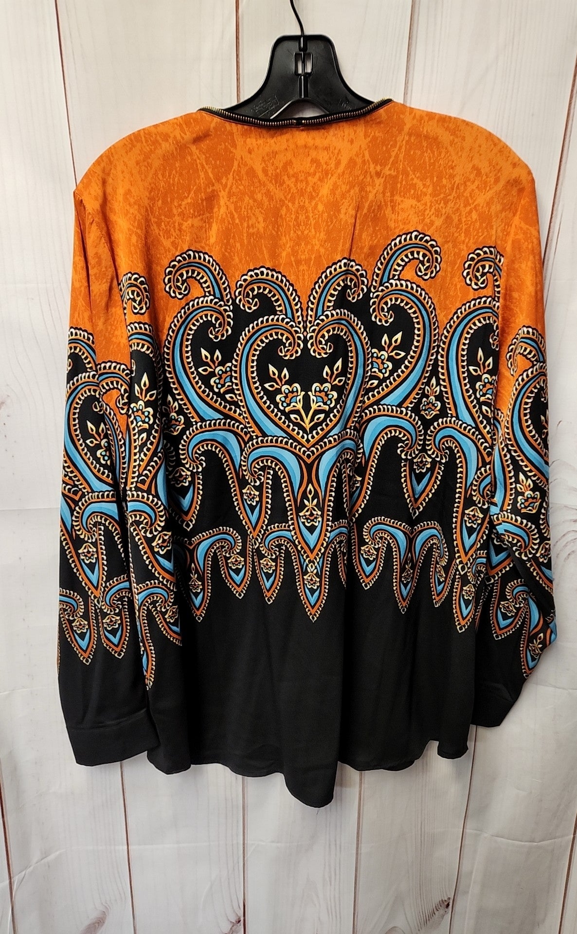 NWT Bob Mackie Wearable Art Women's Size L Black & Orange Long Sleeve Top