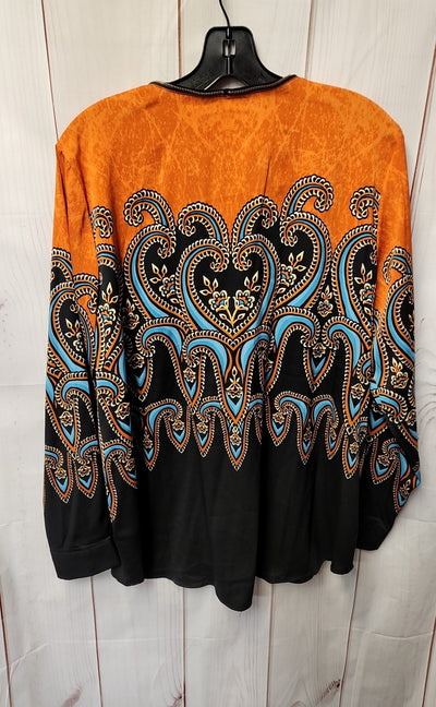 NWT Bob Mackie Wearable Art Women's Size L Black & Orange Long Sleeve Top