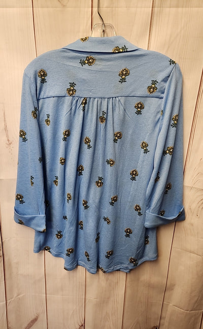 Kim Rogers Women's Size M Blue Floral Long Sleeve Top