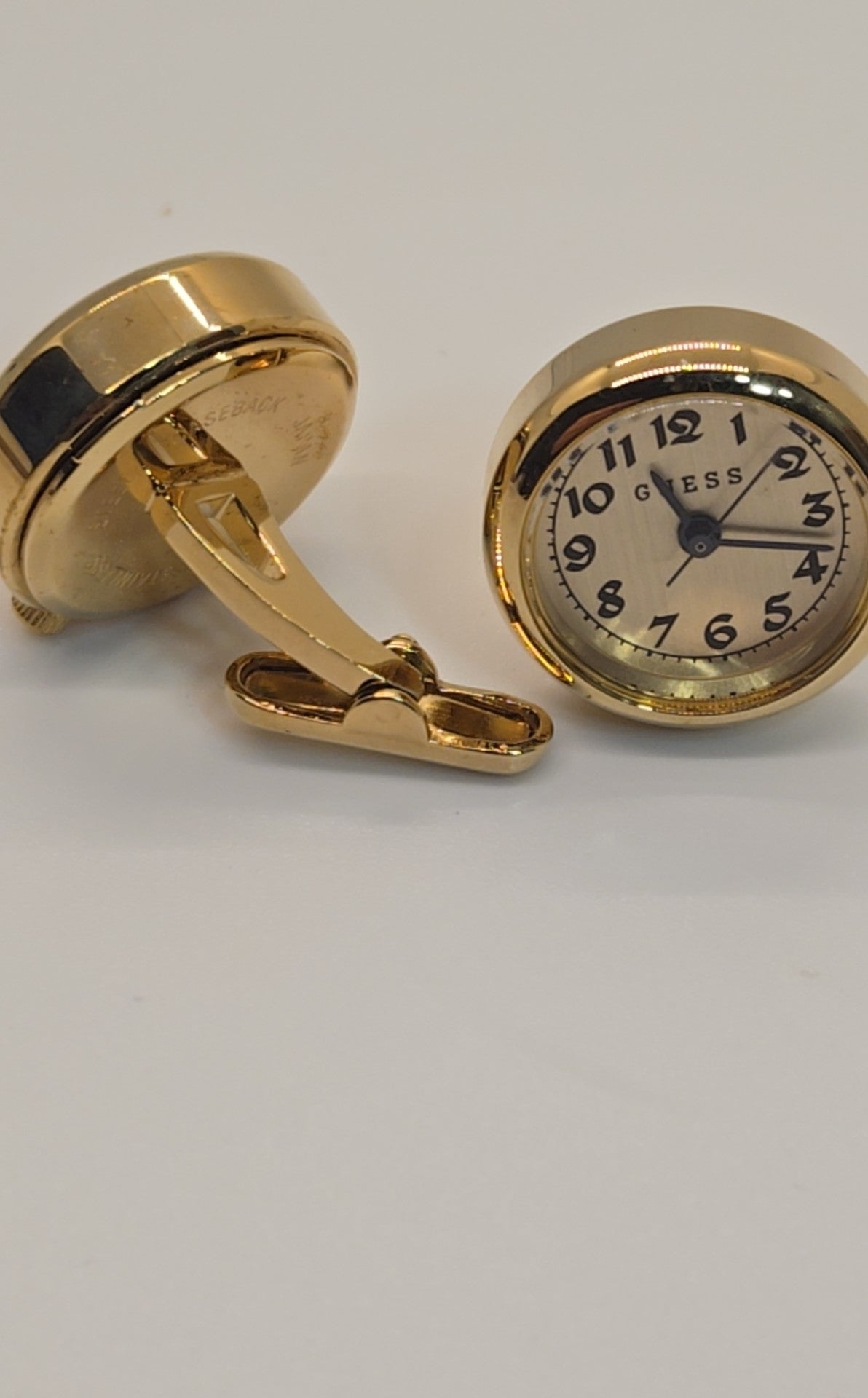 VTG Guess Stainless Steel Goldtone Clock Face Cufflinks