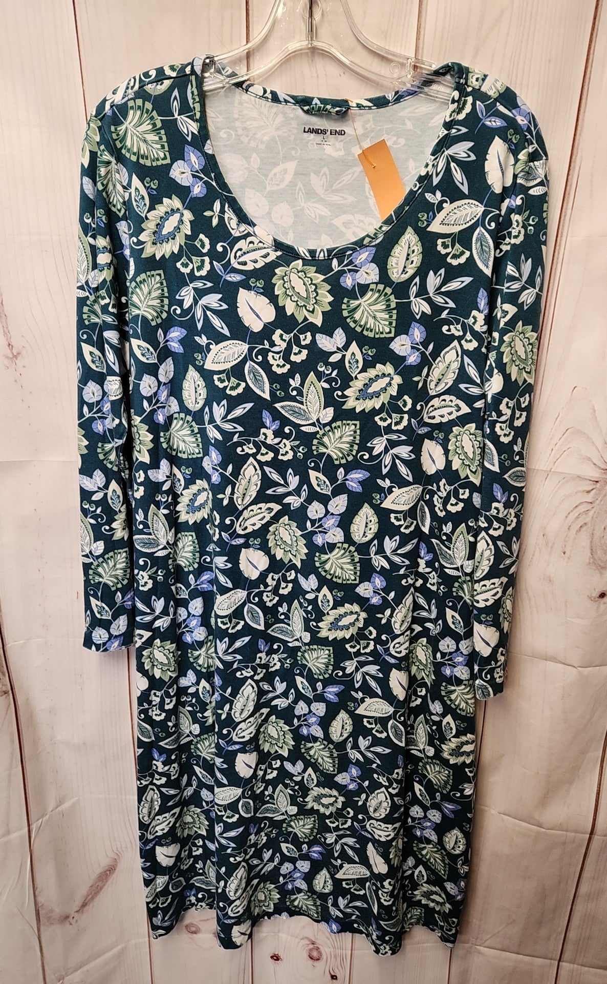 Lands End Women's Size L Blue Floral Dress