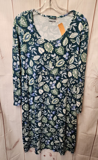 Lands End Women's Size L Blue Floral Dress